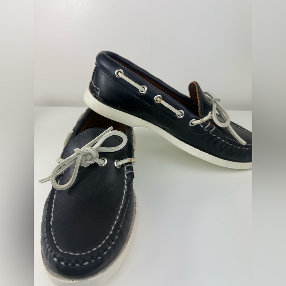 Quoddy Navy and White Leather Loafers